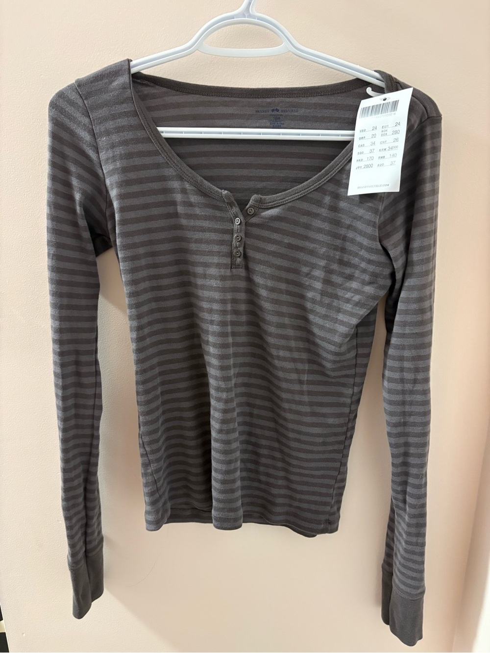 Brandy Melville Striped Long Sleeve Henley Tee